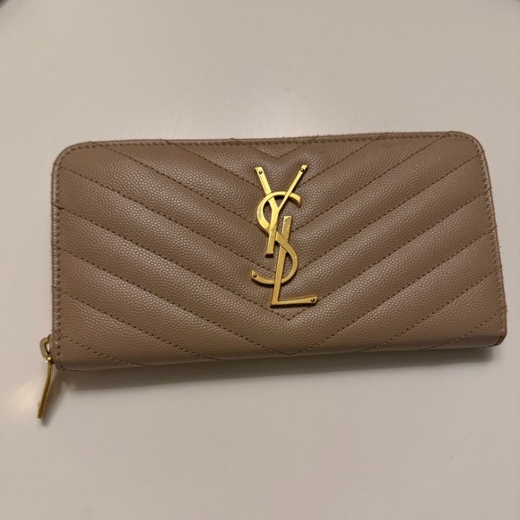 Yves Saint Laurent Handbags - YSL Saint Laurent Leather V stitch Zip Around Long Wallet